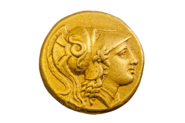 aleksander macedoński na złotej monecie